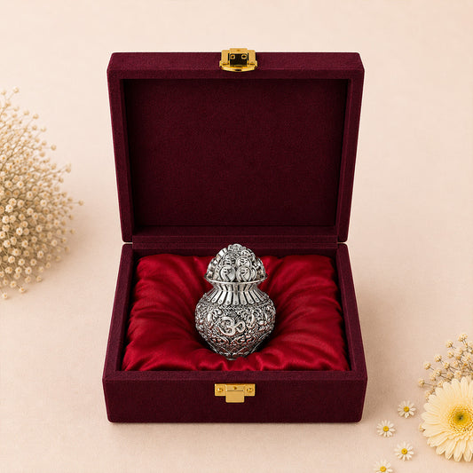 Diviniti 999 Silver Plated Antique Kuber Kalash With Gift Box  – A Symbol of Prosperity & Abundance