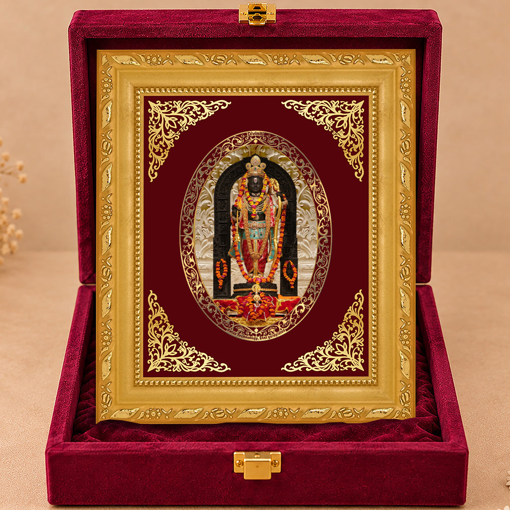 24K Gold-Plated Lord Ram Lalla Frame | Premium Gift Box | 16x13.5 CM