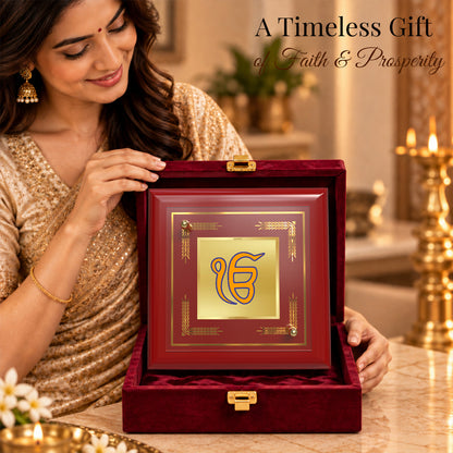 24K Gold-Plated Ik Onkar MDF Frame | Premium Gift Box | 10x10 CM