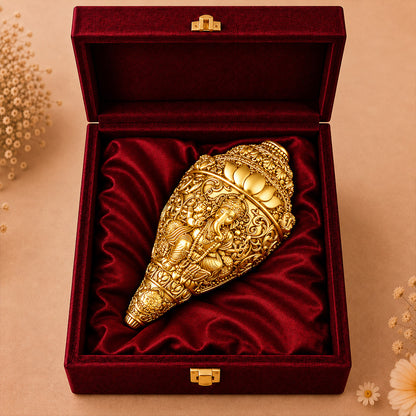 24K Gold-Plated Ganesha Shankh | Premium Gift Box | 14x8 CM
