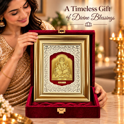 24K Gold-Plated Lord Ganesha Frame | Premium Gift Box | 30x25 CM
