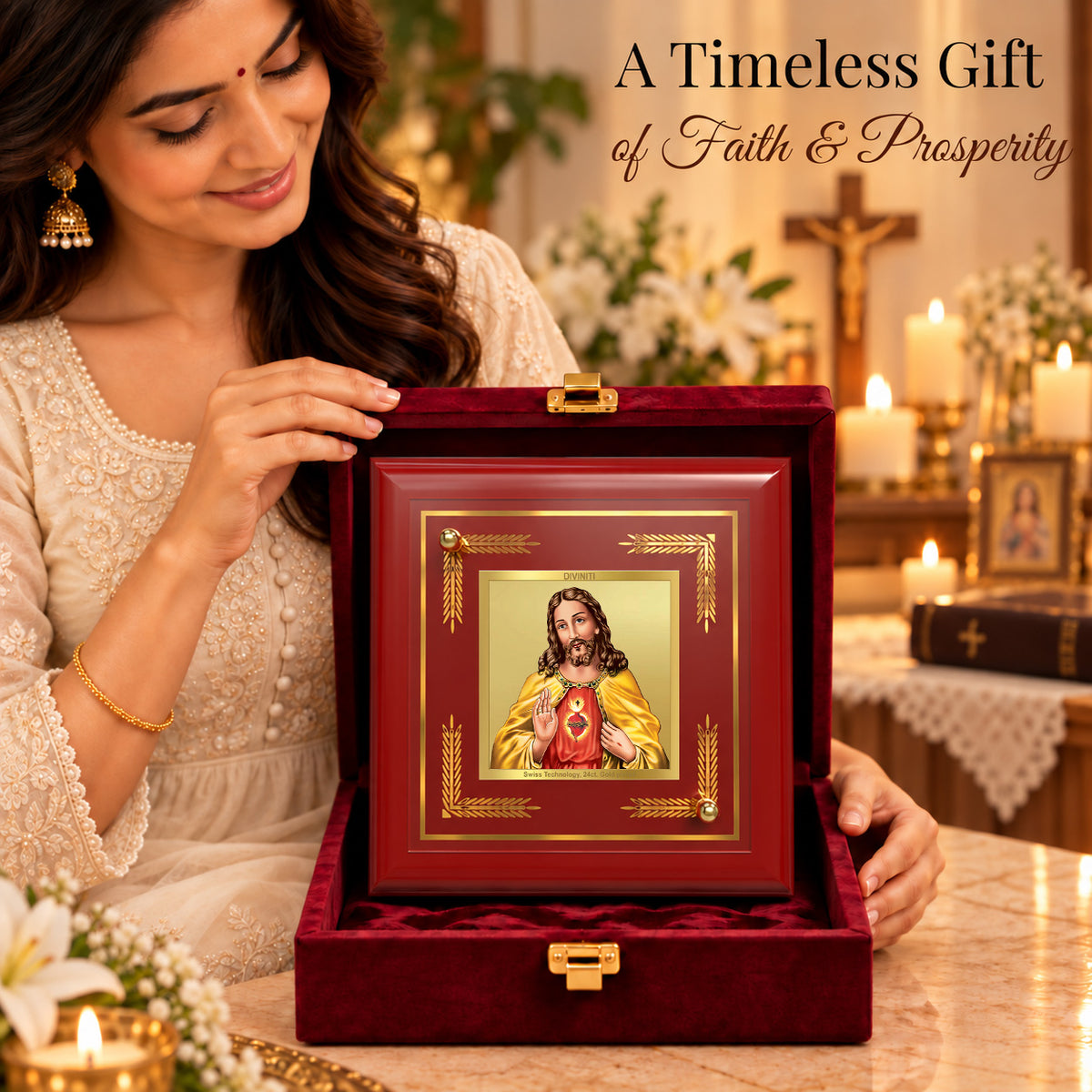 24K Gold-Plated Jesus Christ MDF Frame | Premium Gift Box | 10x10 CM