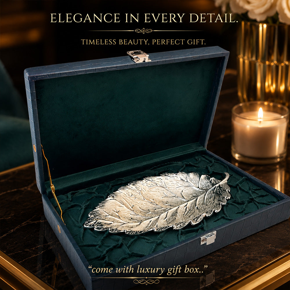 Diviniti Silver-Plated Leaf Decorative Platter | Luxury Long Leaf Serving Tray for Home & Table Décor