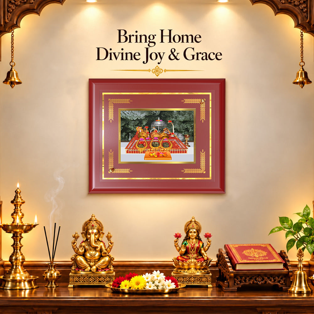 24K Gold-Plated Vaishno Devi Mata Darbar MDF Frame | Premium Gift Box | 35x27 CM