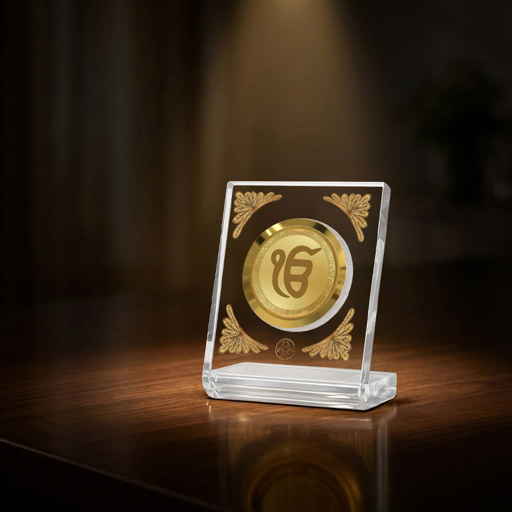 Ik Omkar Diviniti Premium Gold on Gold Car Dashboard Frame with 24K gold plating.