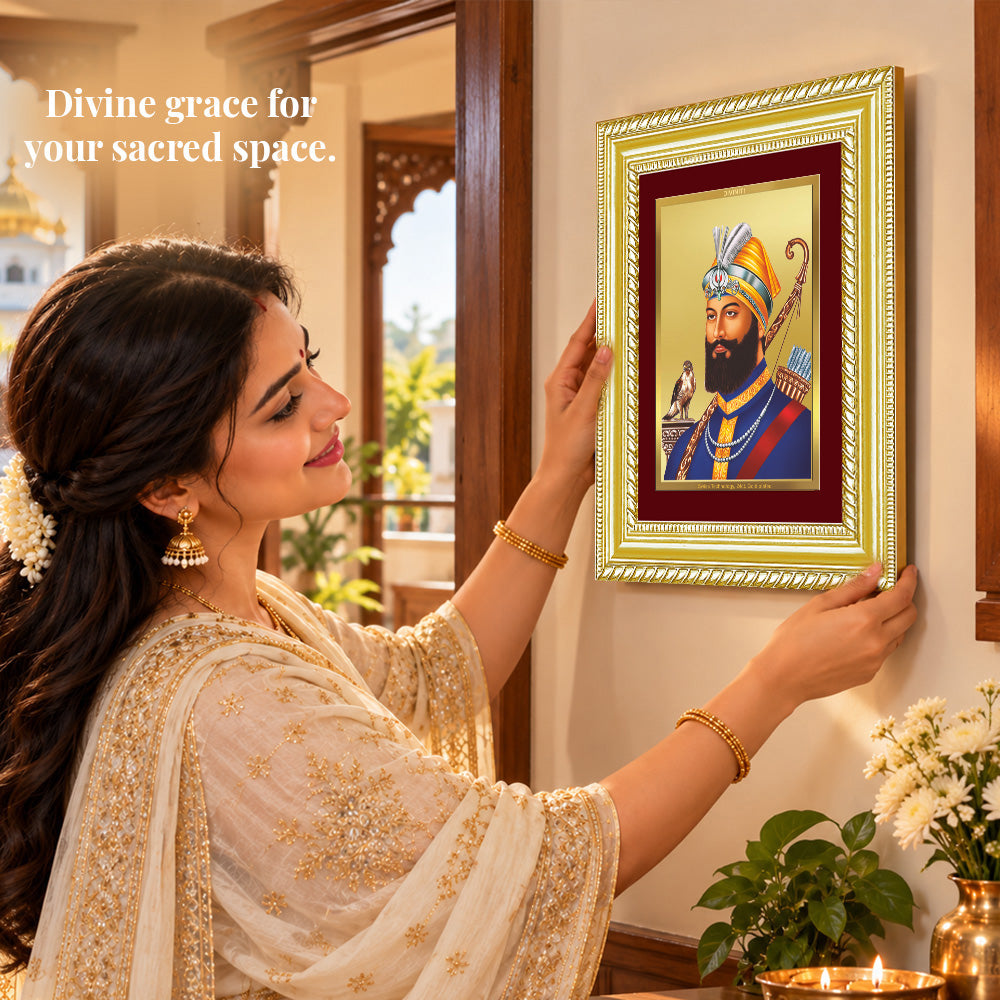 24K Gold-Plated Guru Gobind Singh Frame | Premium Gift Box | 17.5x21.5 CM
