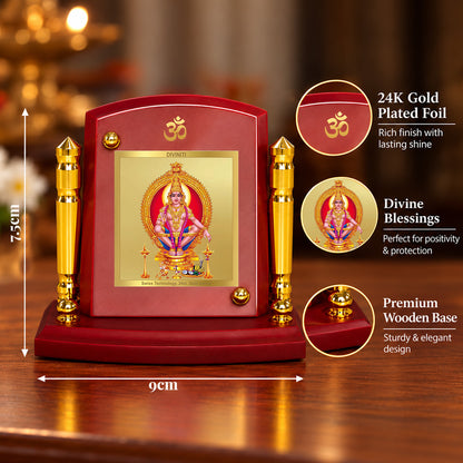 24K Gold-Plated Lord Ayyappan MDF Car Dashboard Frame | 7.5x9 CM
