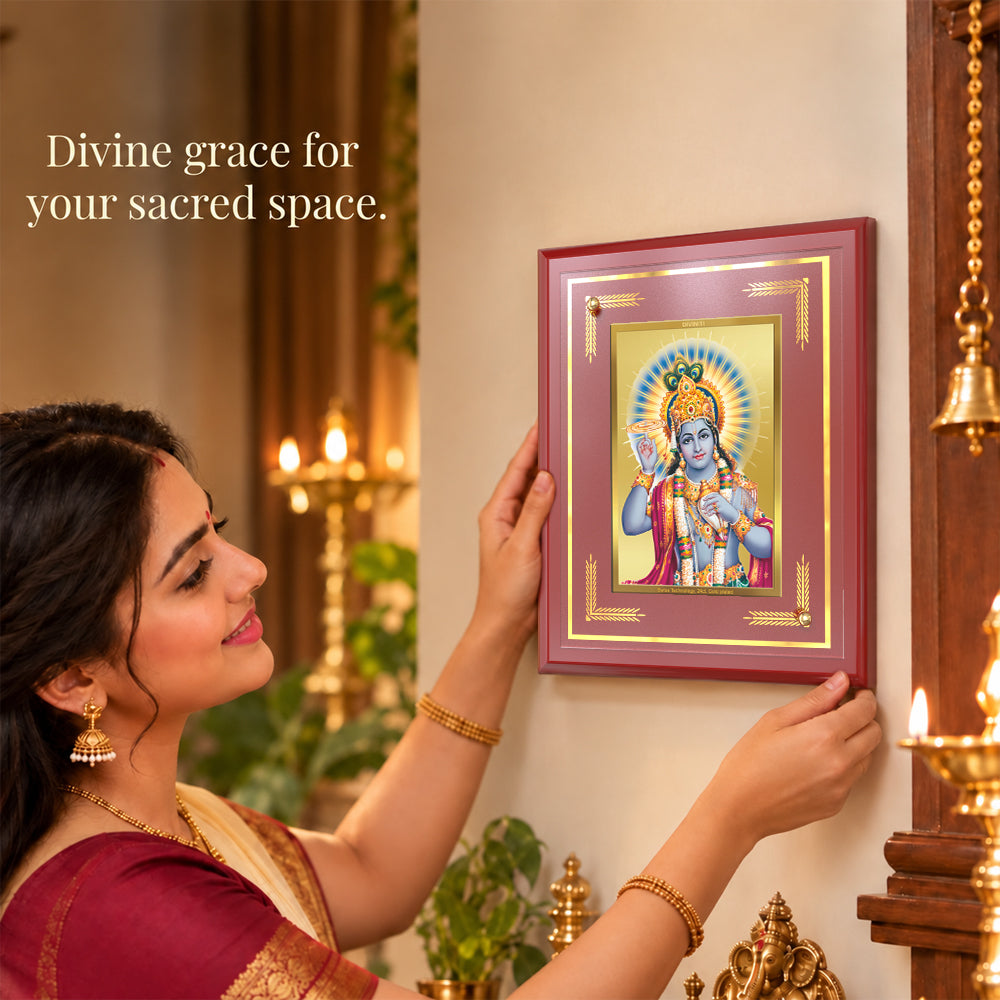 24K Gold-Plated Vishnu MDF Frame | Premium Gift Box | 10x10 CM