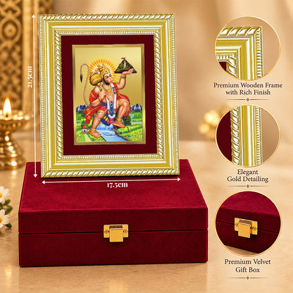 24K Gold-Plated Lord Hanuman Ji with Sanjeevani Mountain Frame | Premium Gift Box | 21.5x17.5 CM