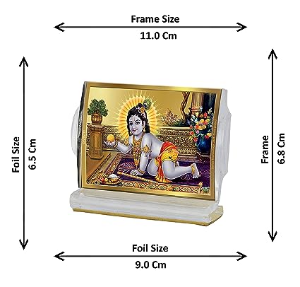 Diviniti 24K Gold Plated Laddu Gopal Frame For Car Dashboard, Home Decor, Table Top, Gift (11 x 6.8 CM)
