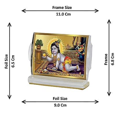 Diviniti 24K Gold Plated Laddu Gopal Frame For Car Dashboard, Home Decor, Table Top, Gift (11 x 6.8 CM)