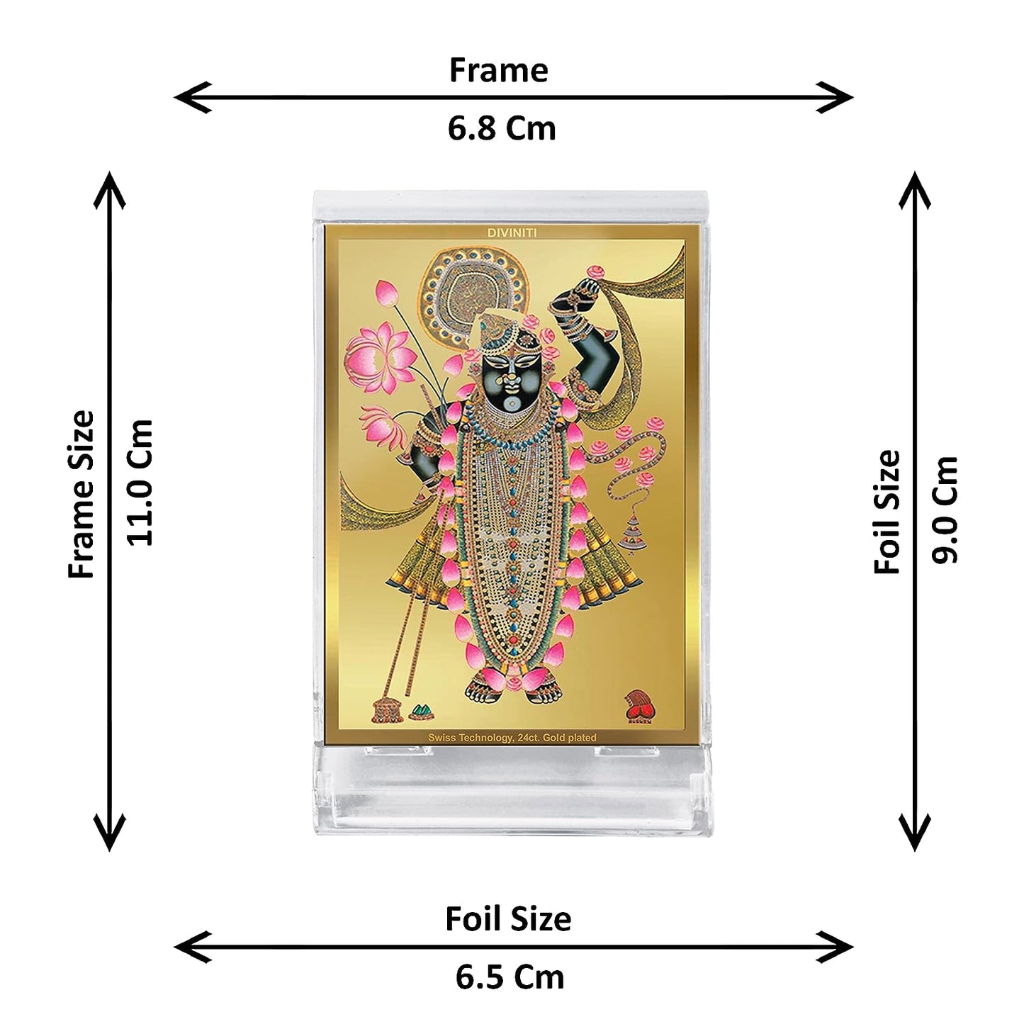Diviniti 24K Gold Plated Foil Srinathji Frame For Car Dashboard, Home Decor, Tabletop, Puja and Gift (11 x 6.8 CM)