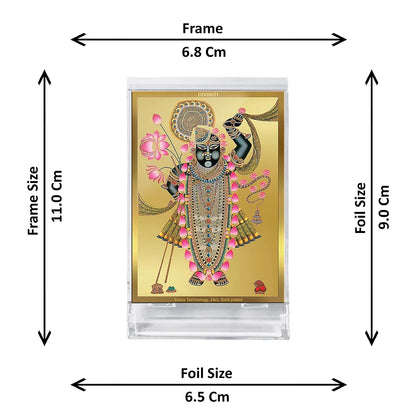 Diviniti 24K Gold Plated Foil Srinathji Frame For Car Dashboard, Home Decor, Tabletop, Puja and Gift (11 x 6.8 CM)