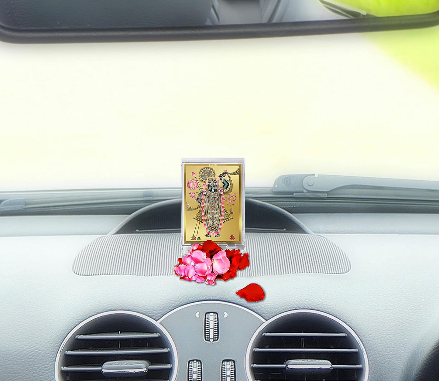 Diviniti 24K Gold Plated Foil Srinathji Frame For Car Dashboard, Home Decor, Tabletop, Puja and Gift (11 x 6.8 CM)