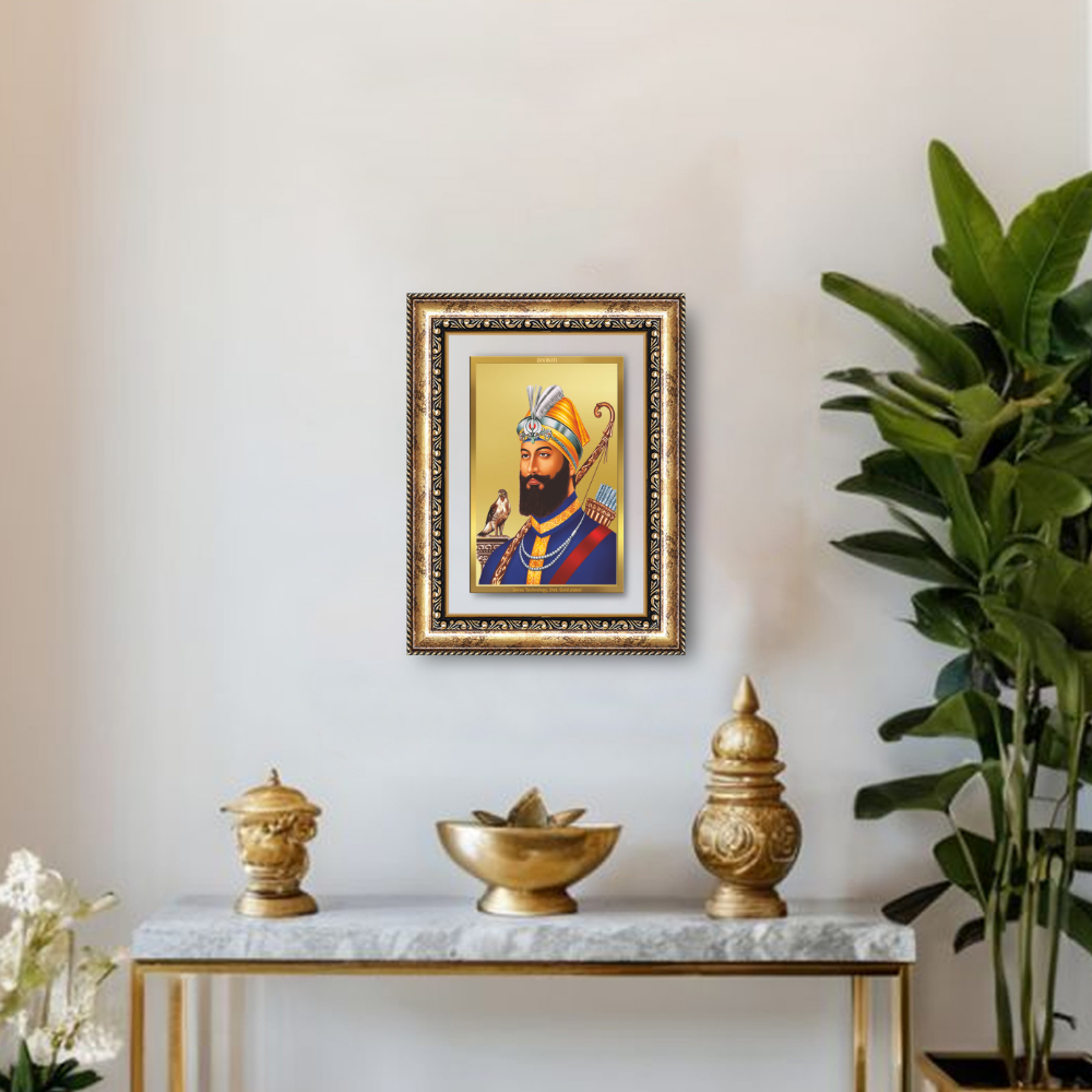 Diviniti 24K Gold Plated Guru Gobind Singh Ji (Classic) Sacred Sikh Wall Frame for Home Decor & Office Ambiance | Premium Spiritual Gift
