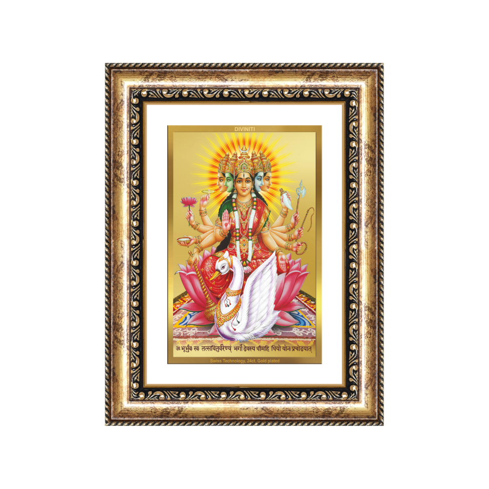 Diviniti 24K Gold Plated Gayatri Maa (Classic) Divine Wall Frame for Home Mandir & Office Decor | Luxury Spiritual Gift