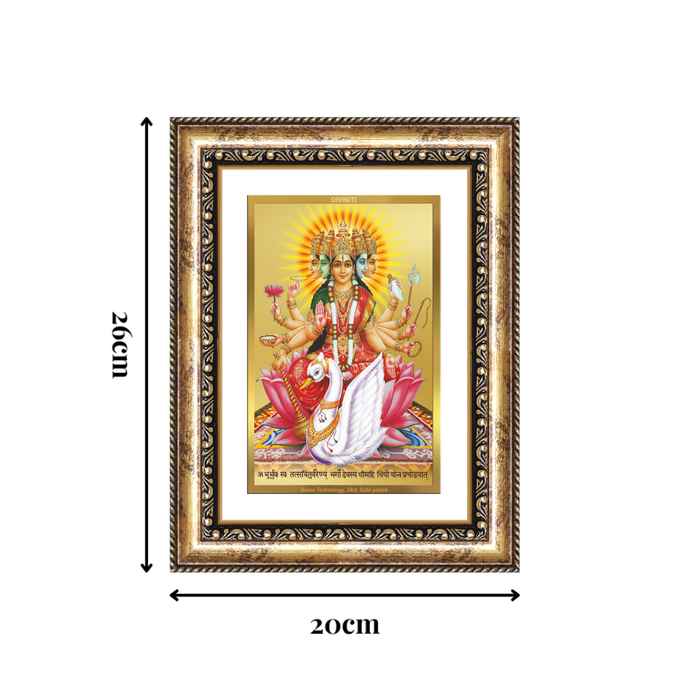 Diviniti 24K Gold Plated Gayatri Maa (Classic) Divine Wall Frame for Home Mandir & Office Decor | Luxury Spiritual Gift