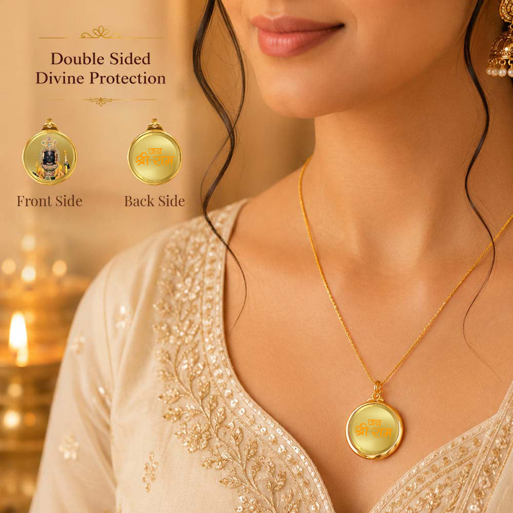Diviniti 24K Gold Plated Foil Ram Lalla & Jai Shri Ram 22MM Double Sided Pendant For Men, Women & Kids