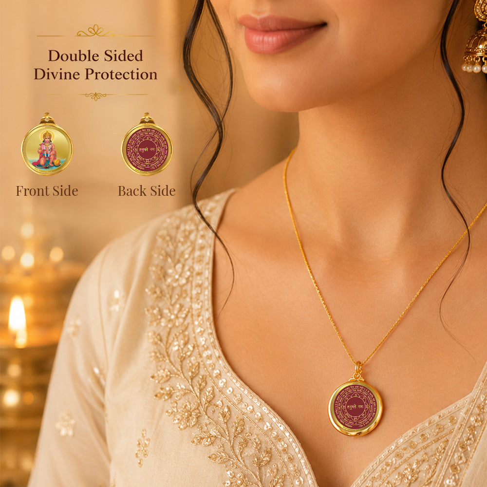 Diviniti 24K Gold Plated Hanuman & Yantra 28MM Double Sided Pendant For Men, Women & Kids