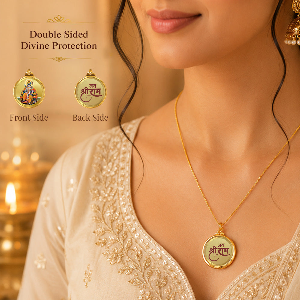 Diviniti 24K Gold Plated Lord RAM & JAI SHRI RAM 18MM Double Sided Pendant For Men, Women & Kids