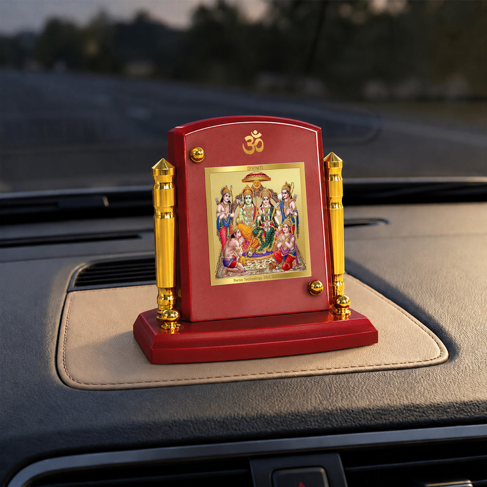 24K Gold-Plated Ram Darbar MDF Car Dashboard Frame | 7.5x9 CM