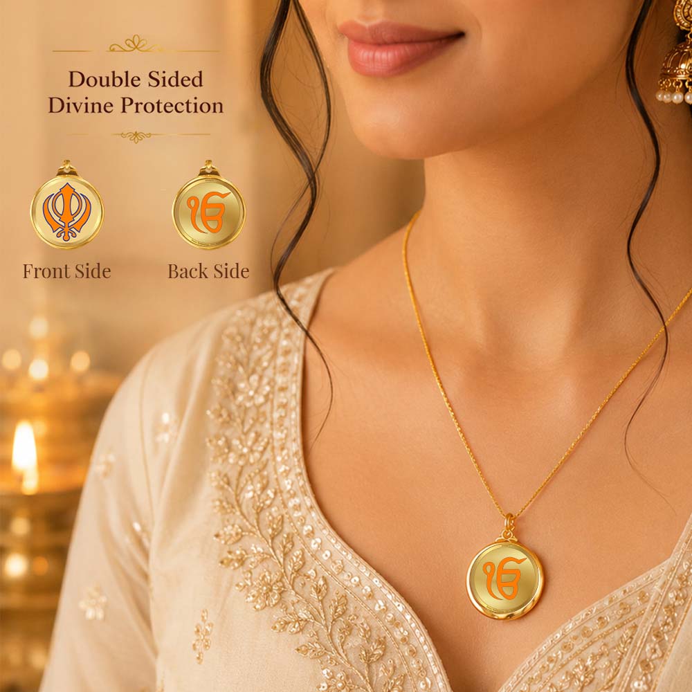 Diviniti 24K Double sided Gold Plated Pendant Khanda Sahib & IK Onkar |28 MM Flip Coin