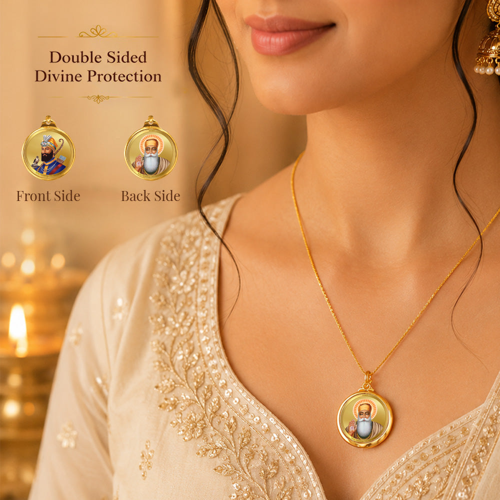 Diviniti 24K Double sided Gold Plated Pendant Guru Nanak Dev Ji & Guru Gobind Singh Ji|18 MM Flip Coin
