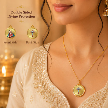 Diviniti 24K Double sided Gold Plated Pendant Mother Merry and Holy Cross|18 MM Flip Coin