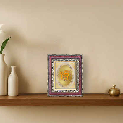 Ik Onkar Sacred Sikh Symbol Divine Waheguru Faith Royal Tabletop Frame in 24K Gold Plated Foil