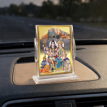 24K Gold-Plated Shiv Parivar Acrylic Car Dashboard Frame | 11x7 CM
