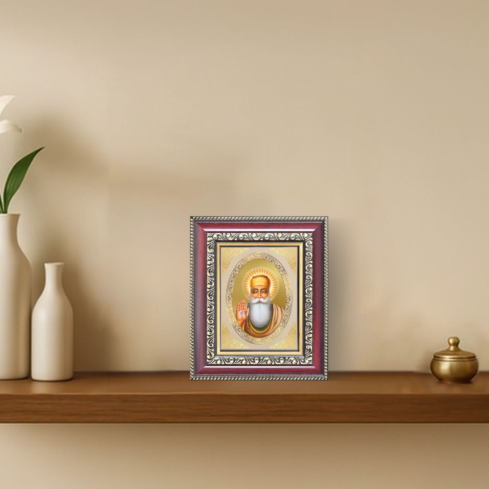 Guru Nanak Dev Ji Divine Waheguru Sikh Guru Sacred Royal Tabletop Frame in 24K Gold Plated Foil