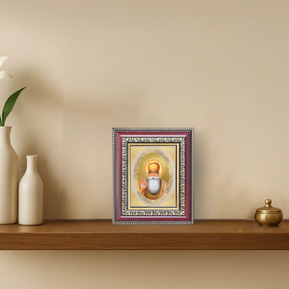 Guru Nanak Dev Ji Divine Waheguru Sikh Guru Sacred Royal Tabletop Frame in 24K Gold Plated Foil
