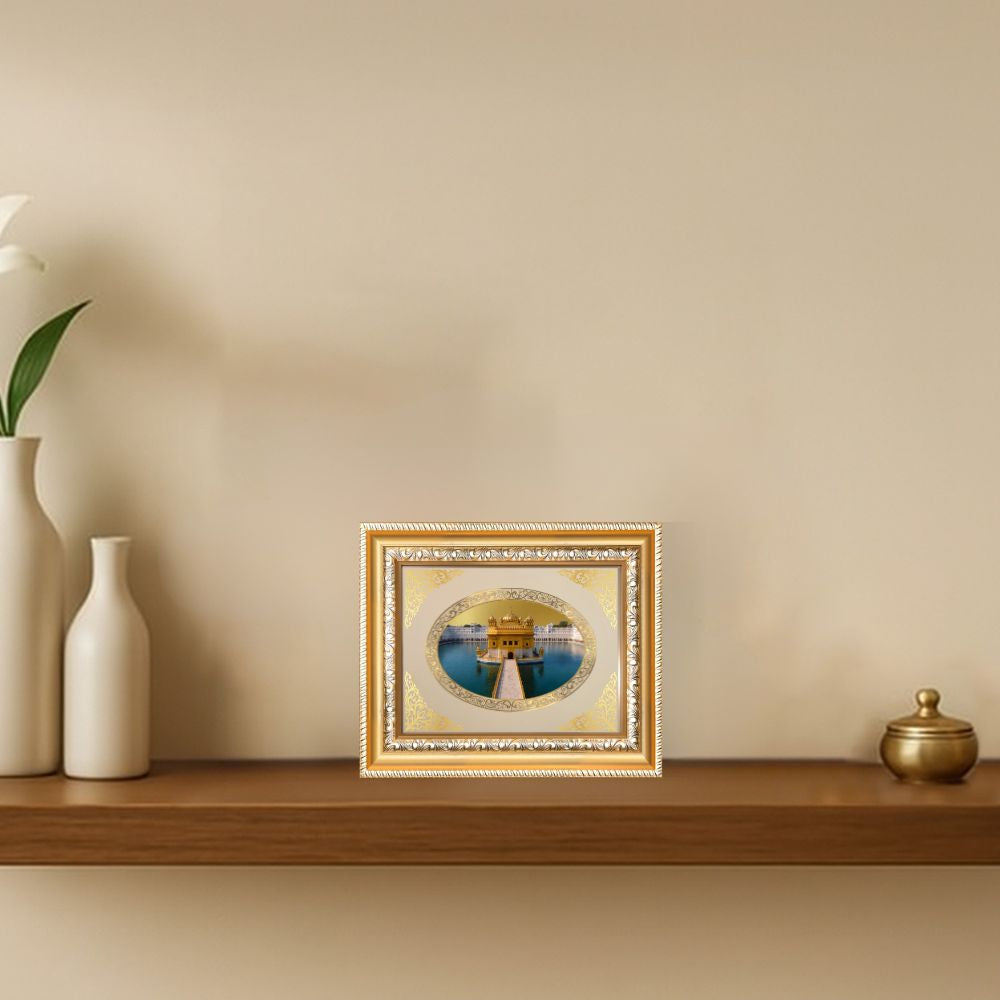 Sri Harmandir Sahib (Golden Temple) Divine Sikh Sacred Darshan Royal Tabletop Frame in 24K Gold Plated Foil
