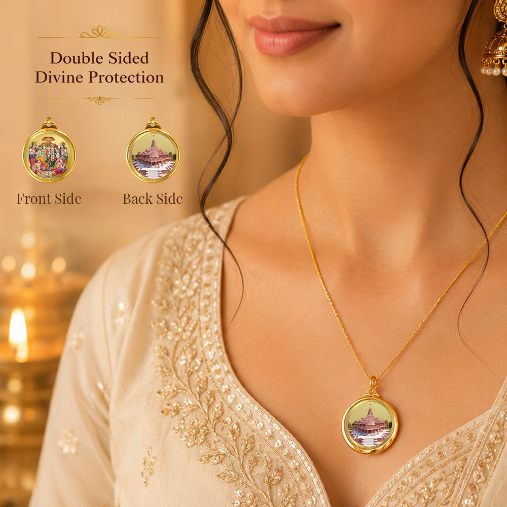 Diviniti 24K Gold Plated Ram Darbar & Temple| 18MM Double Sided Pendant For Men, Women & Kids