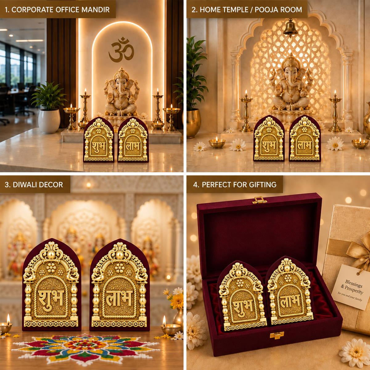 24K Gold-Plated Subh Labh Pair | Premium Gift Box | 11x8 CM