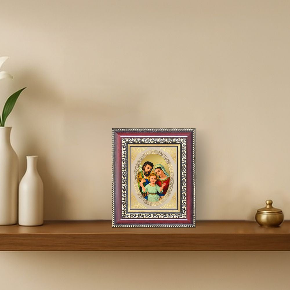 Holy Family (Jesus, Mary & Joseph) Divine Christian Sacred Love & Blessings Royal Tabletop Frame in 24K Gold Plated Foil