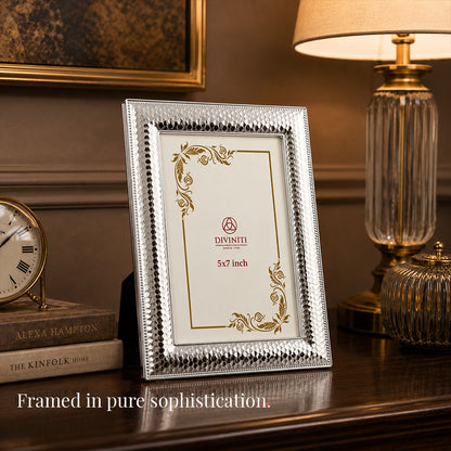 Diviniti Silver-Plated Decorative Photo Frame | Premium Textured Tabletop Frame | 13 x 18 cm