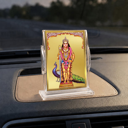 24K Gold-Plated Lord Murugan Acrylic Car Dashboard Frame | 11x7 CM