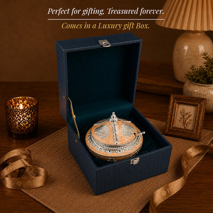 Diviniti Silver-Plated Decorative Sugar Pot with Lid | Luxury Peach Enamel Bowl for Sugar, Mishri, Dry Fruits & Premium Gifting
