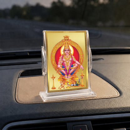 24K Gold-Plated Lord Ayyappan Acrylic Car Dashboard Frame | 11x7 CM