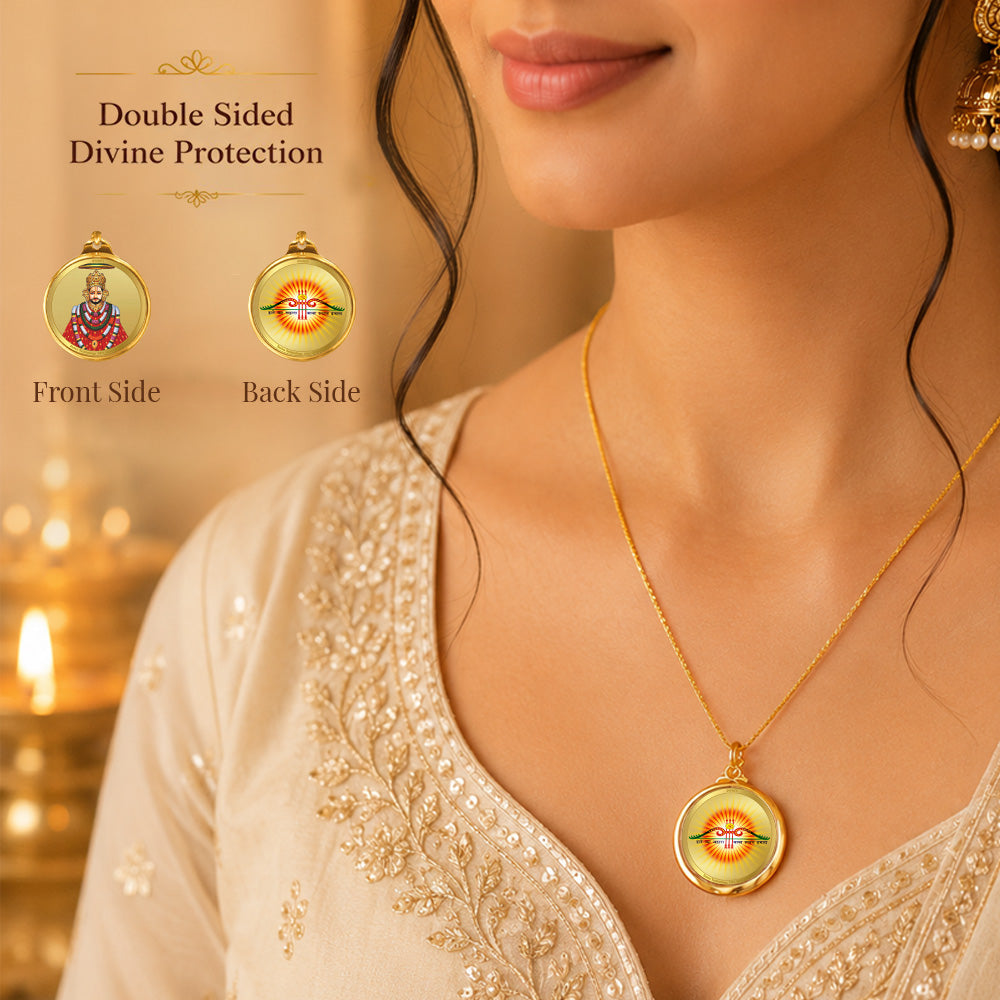 Diviniti 24K Gold Plated Khatushyam & Mantra | 18MM Double Sided Pendant For Men, Women & Kids