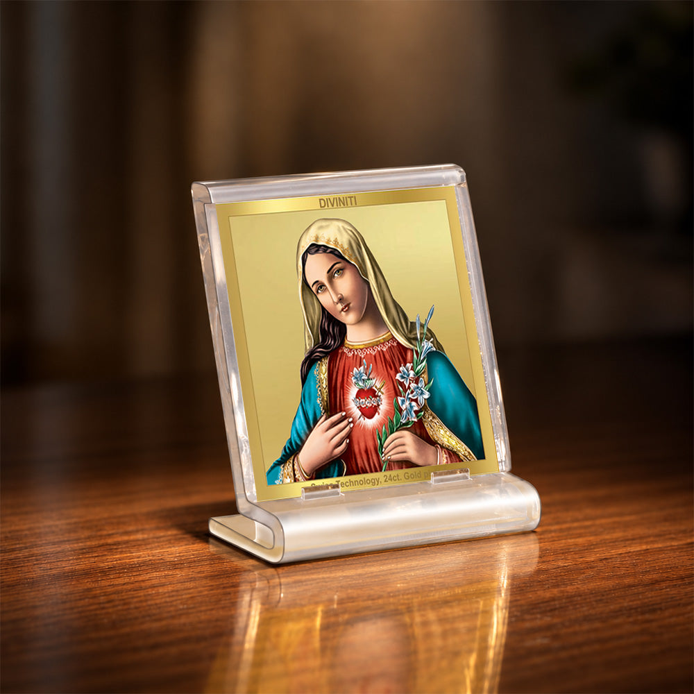 24K Gold-Plated Mother Mary Acrylic Car Dashboard Frame | 6x5 CM