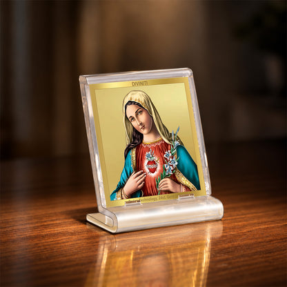 24K Gold-Plated Mother Mary Acrylic Car Dashboard Frame | 6x5 CM