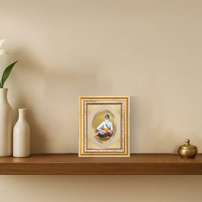 Baba Deep Singh Ji Divine Sikh Warrior Sacred Courage Royal Tabletop Frame in 24K Gold Plated Foil