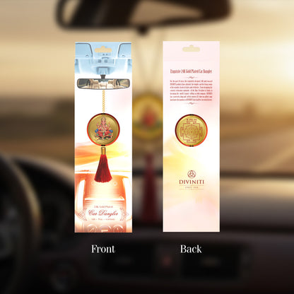 Diviniti 24K Gold Plated Double Sided Ganesha & Yantra Car Dangler|5.5 CM Ganesha Hanging Car Decor|Luxurious 24K Gold Plated Dangler For Car|Divine Car Accessories For Positive Energy & Protection