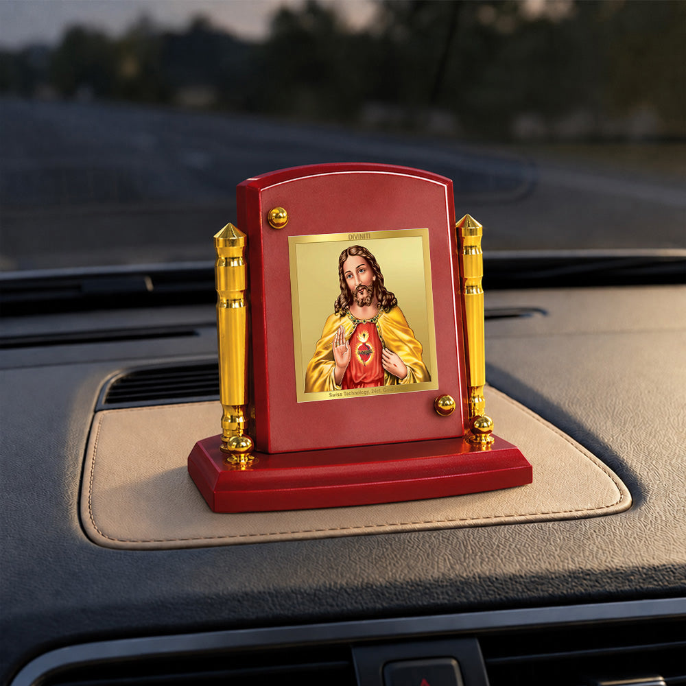 24K Gold-Plated Jesus Christ MDF Car Dashboard Frame | 7.5x9 CM