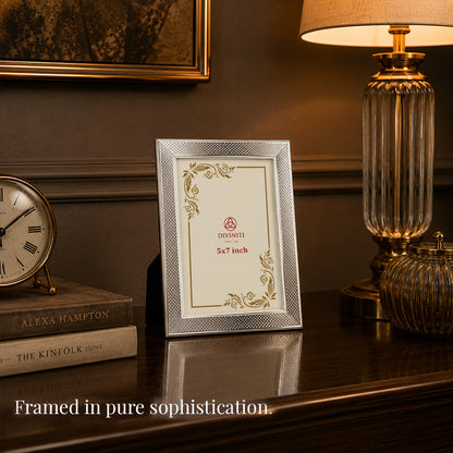 Diviniti Silver-Plated Decorative Photo Frame | Elegant Textured Tabletop Frame | 15 x 20 cm