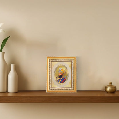 Guru Gobind Singh Ji Divine Sikh Guru Warrior Sacred Royal Tabletop Frame in 24K Gold Plated Foil