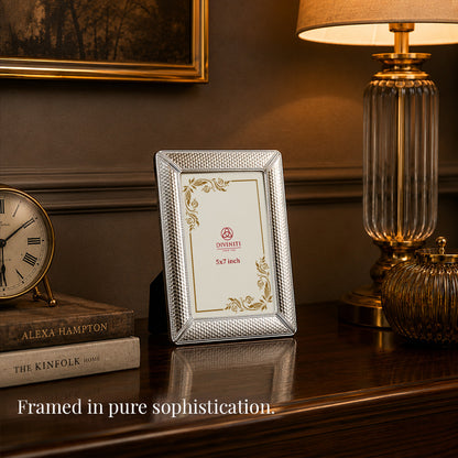 Diviniti Silver-Plated Textured Photo Frame | Elegant Tabletop Picture Frame for Home & Office Décor | 13 x 18 cm