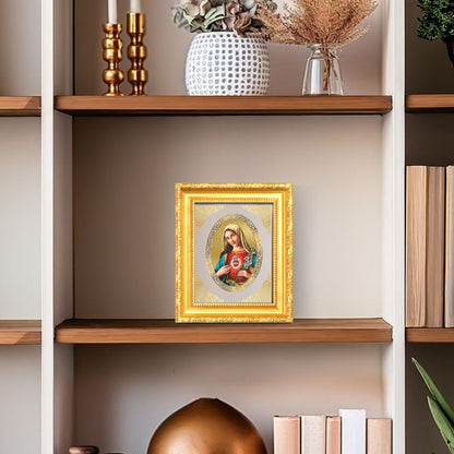 Mother Mary Divine Compassion & Grace Sacred Christian Royal Tabletop Frame in 24K Gold Plated Foil